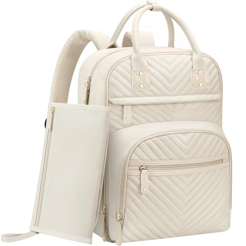 Image of Tenot Diaper Bag Backpack for Women with Changing Pad, Baby Bag with Insulated Pockets Multifunctional Diaper Bags For Baby Girl Boy Waterproof Baby Bags For Boys Girls Maternity Bag Beige