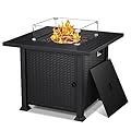 Havato 32'' Propane Fire Pit Table,50,000 BTU Outdoor Fireplace for Outside Backyard Garden,Imitation Rattan Weave Base,Auto-Ignition,with Lava Rocks,Steel Fire Pit Bowl,Protective Cover