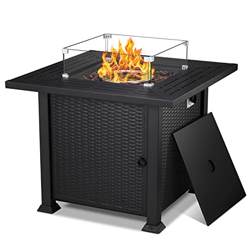 Havato 32'' Propane Fire Pit Table,50,000 Btu Outdoor Fireplace For Outside Backyard Garden,Imitation Rattan Weave Base,Auto-Ignition,With Lava Rocks,Steel Fire Pit Bowl,Protective Cover #TOP30