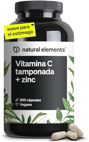 Vitamina C - 360 cápsulas - Dosis alta de 1000 mg + 15 mg de zinc...