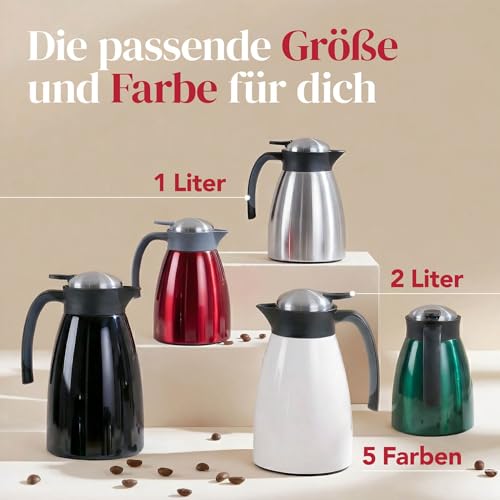 Blumtal Thermoskanne 2 Liter - BPA-freie Teekanne mit Quick Tip Verschluss - auslaufsichere Kaffeekanne Thermo für langanhaltende Isolation - Isolierkanne 2l - Thermoskanne 2l - Teekanne Thermo Grün