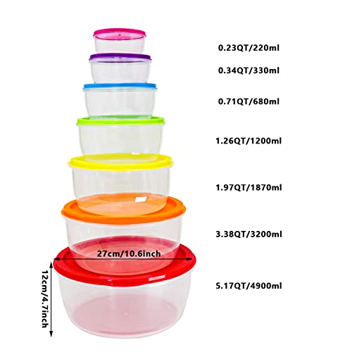 Image of 7Pcs Round Mixing Bowl Set Salad Bowl with Airtight Lids Plastic Nesting Mixing Bowl Set for Packing and Serving Christmas Salads Candies Cookies, Microwave Safe