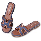 Timutopone H Flat Sandals for Women Dressy Lightweight Comfortable Slide Sandal Fashion 2025 Summer Trendy Casual Slip-On Shoes (03 Denim, Adult, Women, 8, Numeric, US Footwear Size System, Medium)