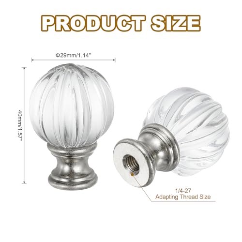 Image of PATIKIL 1 /4-27 Lamp Finial Cap for Lampshade Harp Top, Cap Nut Screw Cap Knob Clear Pumpkin Ball Shaped Crystal Lamp Shade Decoration for Table Floor Lamp, Silver Tone
