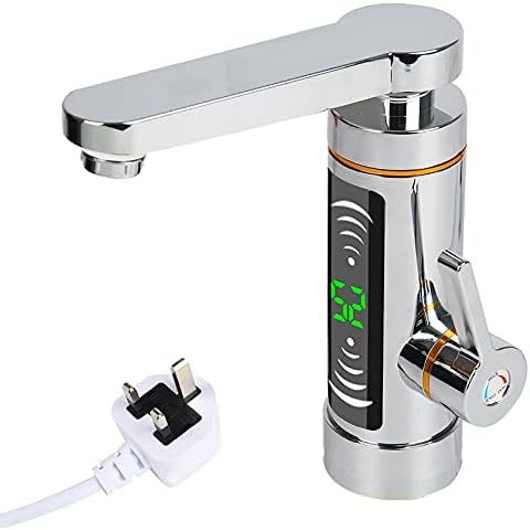 Electric Instant Heater Tap,Electric Instant Heater Faucet,360° Rotatable Stainless Hot Water Kitchen Tap with LED Temperature Digital Display,British Plug Cover