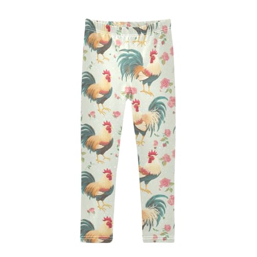 Roosters Girls' Leggings Toddler Doodles Roses Vintage Kids Yoga Pants Dance Active Tights 4T