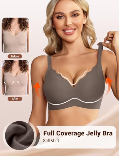 Image of Avidlove Jelly Bras for Women No Underwire Seamless Bralettes Wireless Push Up Scalloped Full Coverage Sports Everyday Bra