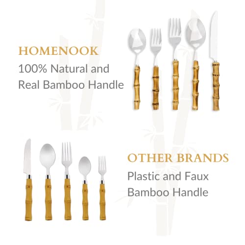 Homenook Bamboo Silverware Set - Natural Bamboo Flatware - Bamboo Cutlery And Utensils - Handcrafted 5 Piece Utensil Setting – Set For 1 #TOP4