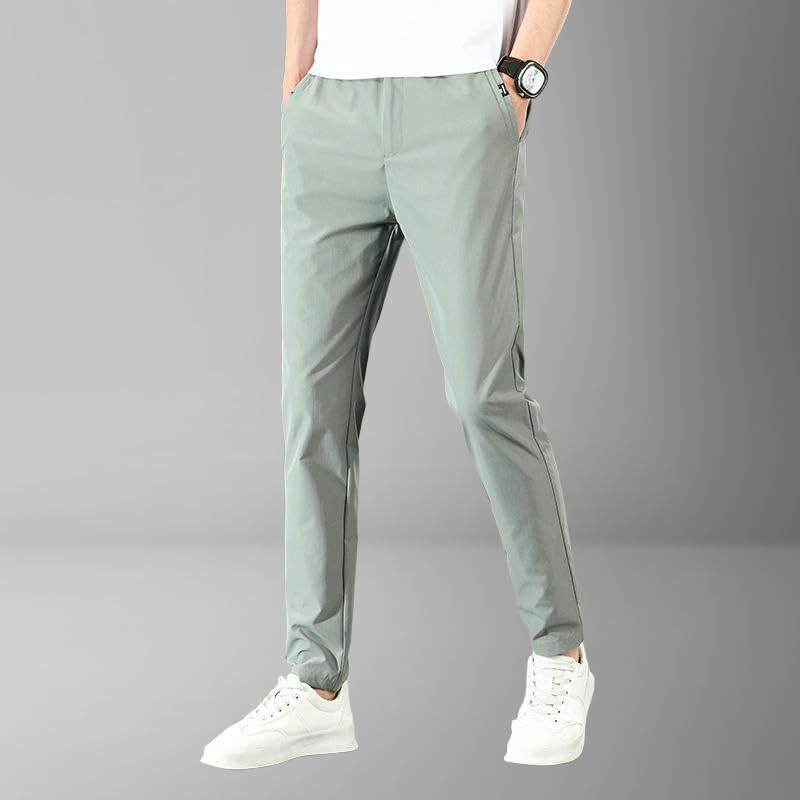 Men's Solid Color Elastic Waist Korean Style Slim Fit Tapered Trendy Casual Pants2