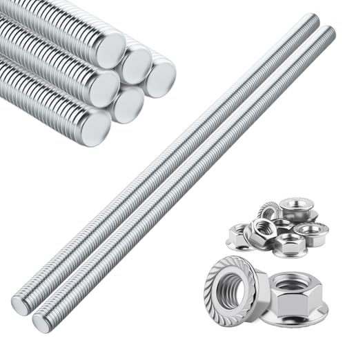 TXXATX M10 Gewindestange und Muttern Set 5 Stück Gewindestange M10x300mm 10 Stück Flanschmuttern Vollgewinde Gewindestab verzinkt Gewindestifte für Möbelbau Maschinenmontage Befestigung Verbindungen