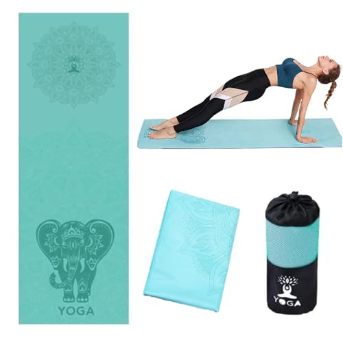 Hot Yoga Towel Non-Slip Hot Yoga Mat Towel for Mat Sweat Absorbent Yoga Blanket 24" x72" Fitness Pilates Yoga Gym Mat Towel Breathable Hot Mat Cloth for Bikram with Mesh Carrying Bag for Women Men