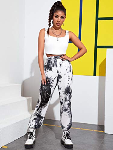 Sweatyrocks Women's Elastic Waist Pants Yoga Workout Sports Jogger Sweatpants Tie Dye Black Small #TOP2