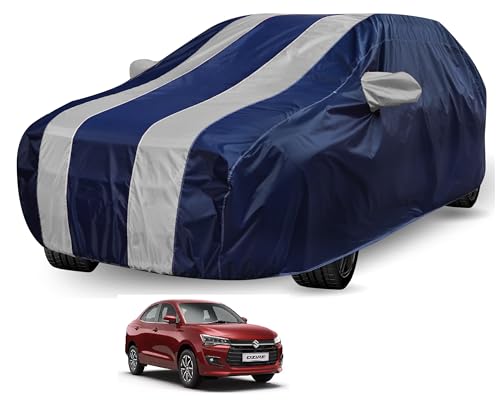 Image of Auto Hub Car Cover Compatible with Maruti Dzire (Model : 2024-Till Date) with Mirror Pocket, Water Resistant, Triple Stitched, Dzire Car Cover- Navy-Silver