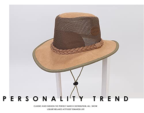 Mesh Cowboy Sun Hats For Men Soaker Golf Adjustable Wide-Brim Fishing Caps Outdoor Summer Beach Sun Hats Khaki #TOP1