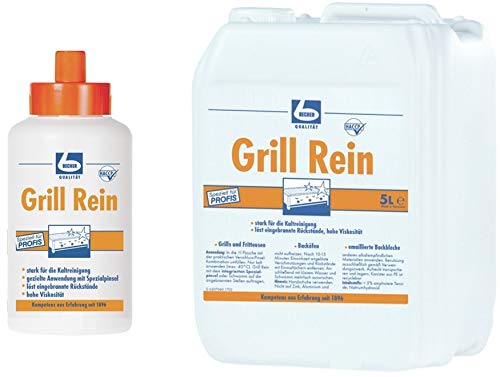 Juego de 6 litros de Dr. Becher Grill Puro – Limpiador de parrilla – Elimina residuos de parrillas, freidoras, hornos, bandejas esmaltadas | Juego de 1 botella de pincel + bidón de 5 L | Incluye