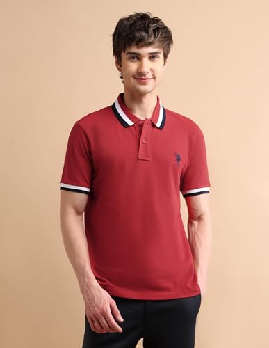 Image of U.S. Polo ASSN. Solid Slim Fit Polo T Shirts for Men - 100% Cotton, Half Sleeves Mens Tshirt