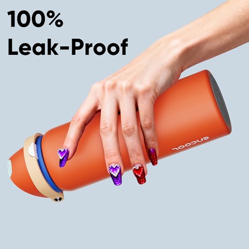 Image of Insulated Water Bottle with Straw - Encool Stainless Steel Water Bottle with Push Button Lid, Leak-Proof & BPA-Free, Keeps Cold for 24 Hours for Sports, Travel, Gym (32 oz, Salmon)