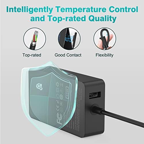 65W Charger Compatible with Microsoft Surface Pro 11, 10, 9, 8, 7+, 7, 6, 5, 4, 3, X, Power Adapter for Windows Surface Laptop 7/6/5/4/3/2/1, Go Tablet, Book 3/2/1, Support 44W, 36W, LED, 10FT - 3