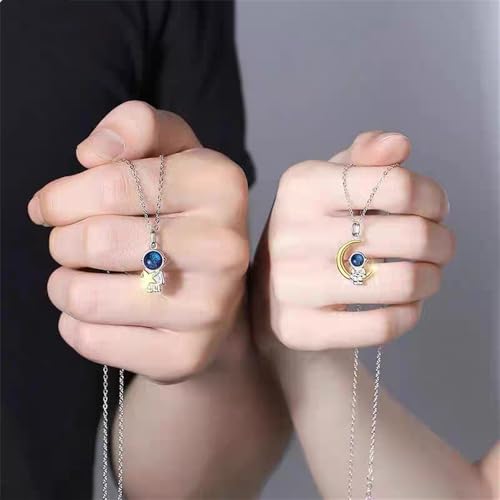 Dtja Moon Astronaut Pendant Necklace for Women Silver Plated Unisex Adjustable Link Chain Cute Charm Couple Friends Necklaces Unique Birthday Valentine Jewelry Souvenir Gift4
