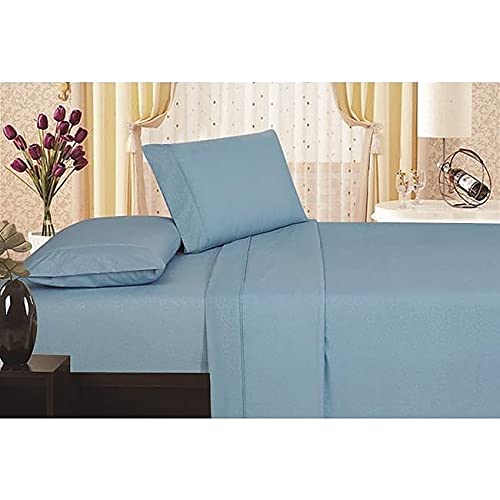 Plazatex Vine Print 90GSM Brushed Microfiber Soft Wrinkle Free Sheet Set Light Blue Twin