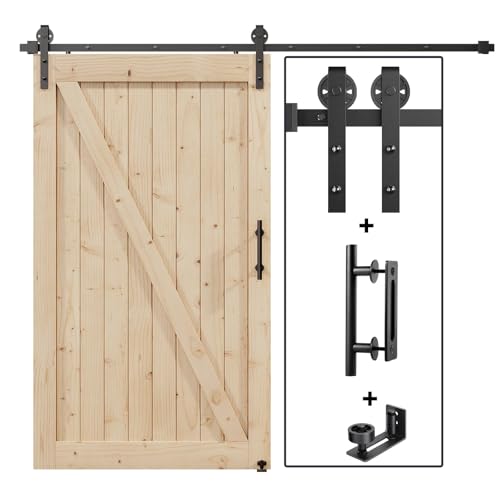 EaseLife 12FT Sliding Barn Door Hardware Track Kit & Handle Big Industrial Spoke Wheel Wall Mount Slide Smoothly Quietly Easy Install Black 144 Track Fit for 68-70 Wide Opening (No Door)