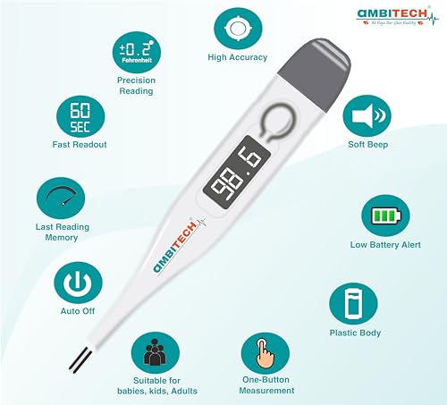AmbiTech PHX-01 Digital Thermometer with One Touch Operation For Child and Adult Oral or Underarm Use |Made in India|1 Year Warranty - Image 4