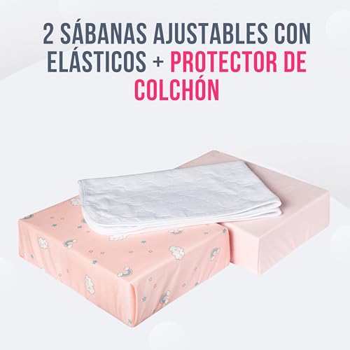 Miniatura 2 de Goysila Sabanas Next2me Chicco 2piezas 100 Algodon 1 Protector Colchón Certificado Oeko-Tex 50x83cm 2 Bajera Compatible Cuna Lullago Kinderkraft Uno Jane Babyside Nubes