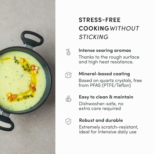 Premium Hoffmann Stoniq 9.5", 5qt Mineral Non-Toxic Coating Saucepan with Lid, Hand-Cast Made in Germany, PFAS-Free IQ-SHIELD Nonstick Coating, Induction Compatible Casserole Pot, Heavy Cast Aluminum - image 3