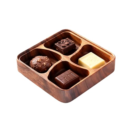 Tuwlopyu 木製スナックボウル | 自然オーガナイザー 4グリッド,仕切り付き木製スナックボウル,家族友人男性女性向け ナッツ ドライフルーツ 家庭 キッチン パーティー 屋内用