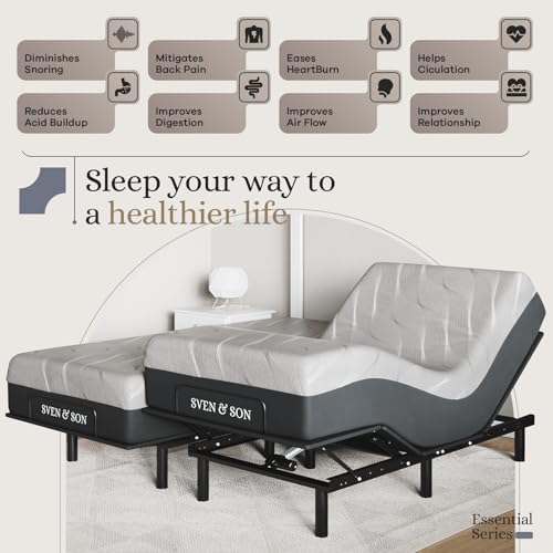Sven & Son Essential Adjustable Bed Base (Frame) + 12 inch Memory Foam Matt (Medium), Easy Assembly, Head and Foot Lift, Memory Positions, Zero Gravity, Wireless Remote - Split King