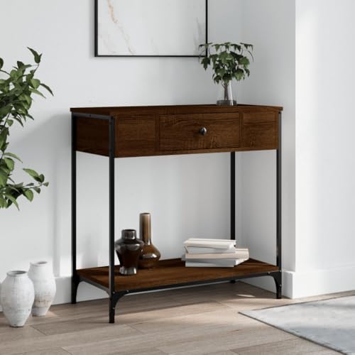 Mesa consola de madera efecto roble con patas ajustables y diseño industrial 2