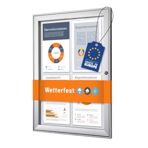 Schaukasten außen 4x DIN A4 | wetterfest | abschließbarer Infokasten mit SAN-Scheibe | beschreibbare magnetische Rückwand | ideal für Außenbereich & Outdoor Wand-Montage