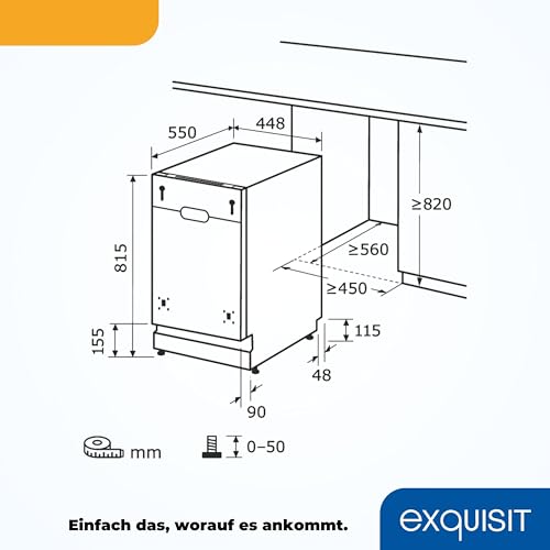 Exquisit Einbaugeschirrspüler EGSP1009-E-030E silber | Geschirrspüler vollintegriert 45 cm | 9 Maßgedecke | Spülmaschine vollintegriert 45 cm…