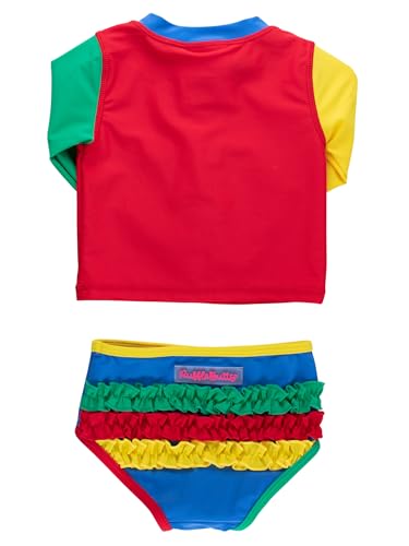 Image of RuffleButts Baby /Toddler Girls Long Sleeve Rash Guard 2 Piece Swimsuit Set w /UPF 50+ Sun Protection with Zipper