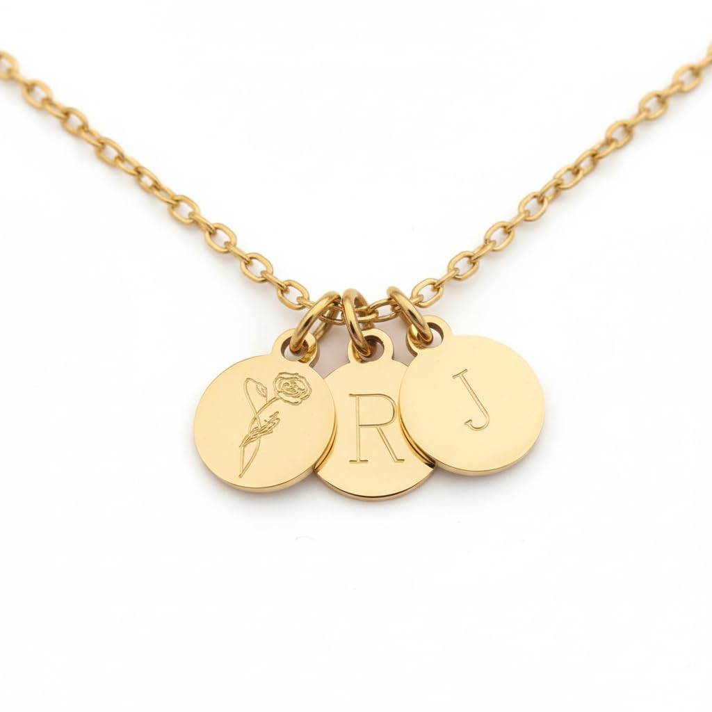 Buchstabenkette | personalisiertes Halskette mit Gravur | Personalisiertes Geschenk für die beste Freundin | Freundschaftskette (Gold, 3 Plättchen)