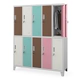 Jan Nowak taquillas metálicas Vestuario 10 Puertas con Cerradura Armario metálico con Barra ventilación Almacenamiento empleados Gimnasio Oficina Acero Resistente 172 x 136 x 45 cm