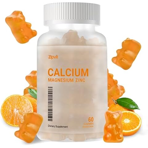 Calcium Magnesium Zinc Gummies with Vitamin D3 & K2 - High Potency Enhanced Absorption -60 Orange Gummies Flavored Cover