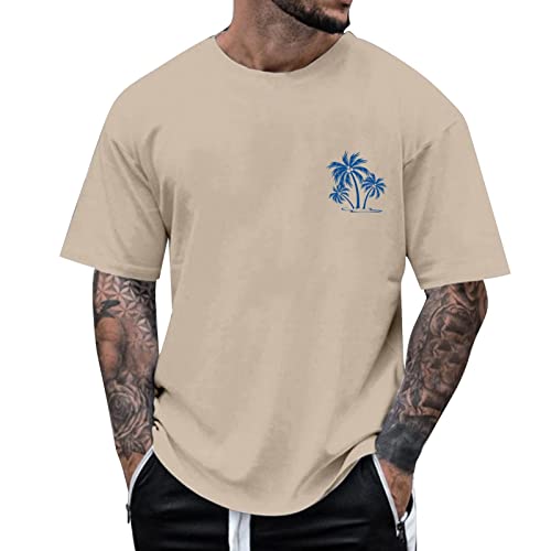 Camiseta de verano para hombre con estampado de árbol pequeño, beige, M