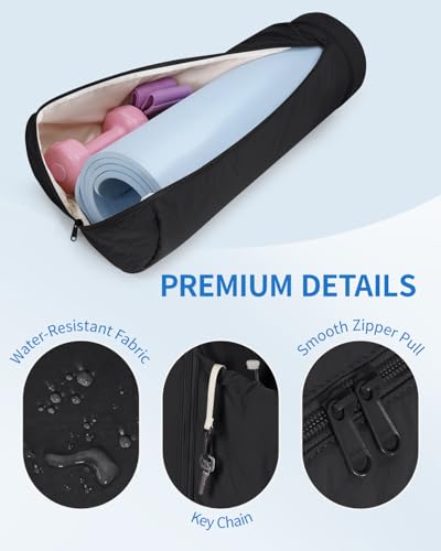 sportsnew Puffy Yoga Mat Bag Yoga Gym Bags for Women Men, Full-Zip Pilates Bag with Wet Pocket & Side Zip Drawstring Pocket Fits Tumblers with Handle, Yoga Mat Storage for Quick Access, Black - Thumbnail 6