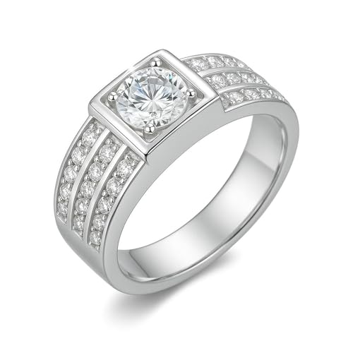 Moissanite Anillo de Oro Blanco, Anillo de Compromiso Mujer Vintage Sello Anillo con Moissanite 9 K 14 K 18 K Oro Blanco, 49 (15.6), Oro blanco 585 de 14 quilates, Moissanita