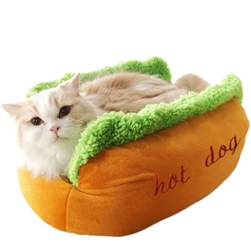 AOPIPI ペットベッド、マット、ホットドッグ型デザイン。ふわふわ、温かく、柔らかく、保温性あり。ファスナー付きで取り外し可能、洗濯可能。可愛らしいペット用品。犬、猫、家庭、室内用。 (A,S)