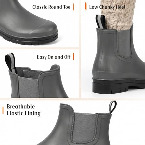 Image of Furuian Women's Ankle Rain Boots Waterproof Chelsea Rain Boots Rubber Boots Women Short Garden Boots Anti Slip Outdoor Lightweight Work Booties