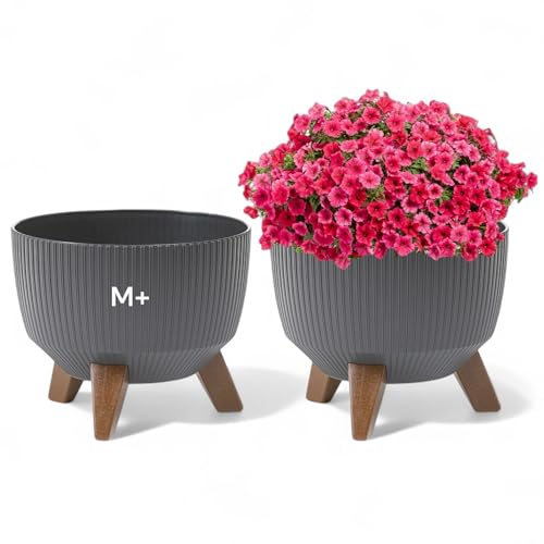 MELTOM Blumentopf Schale mit Füßen Einsatz Kräutertopf Übertopf Pflanzschale Eco Recycled (Anthrazit, M+ 33 cm)