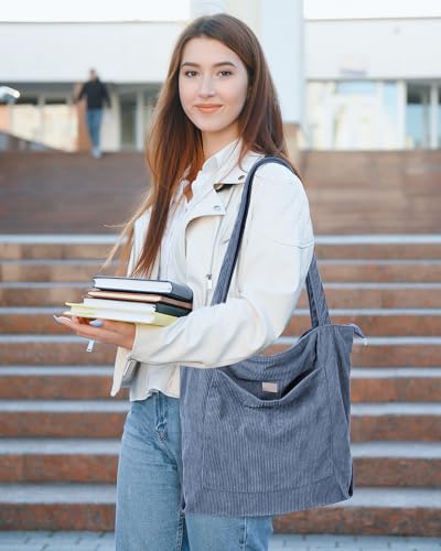 Image of Iioscre Corduroy Tote Bag for Women,Hobo HandBags with Zipper,Large Capacity Casual Shoulder Handbags with Inner Pockets