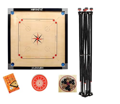 KORNERS Carrom Board with Striker |Coins and Powder, Multicolor_ (KORNERS 32-Inch Large Carrom Board with Stand)