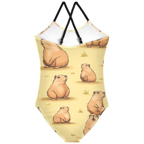 Pigsaly Girls One Piece Swimsuits Cute Capybara Desert Wild West Kids Cross Back Swimwear Beach Sport Bathing Suit 3T2