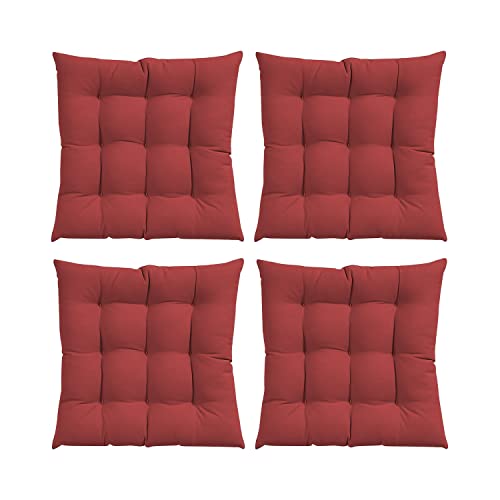 GREATOYAR Cojines para Silla y Asiento, Decoración de Asiento de Jardín Casa Terraza, Cojín Decorativo con Correas de Sujeción, 9 Pespuntes, Fabricado en España, 40 x 40 x 3.5 cm, Pack 4, Rojo