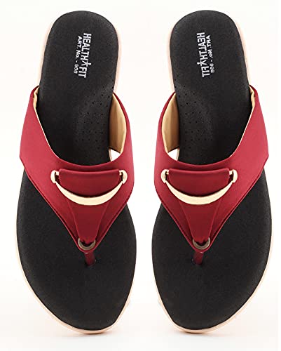 Image of HEALTH FIT Womens Black-Red Extra Soft Ortho Care Diabetic & Orthopedic Slippers / /Doctor Chappal & Flip Flop Footwear with Arch Support