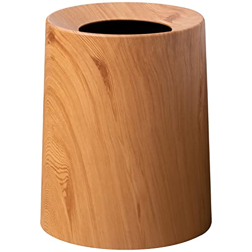 Anti Spill Wood Style Waste Basket - Kids And Pet Proof Garbage Container - Open Top Indoor Outdoor Trash Can - 12L/3.2Gal Capacity - Patio Garbage Can - Round Sleek Garbage Bin - 10Inx10Inx12In #TOP28