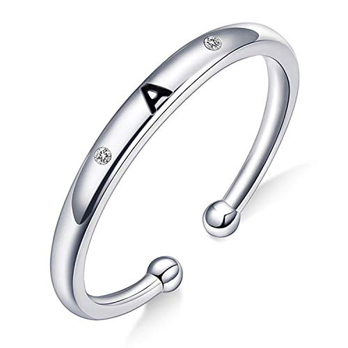 YOUFENG Initial Ring Stackable Rings for Women Personalized Letter Adjustable Open Ring Simulated Diamond Eternity Bands for Women